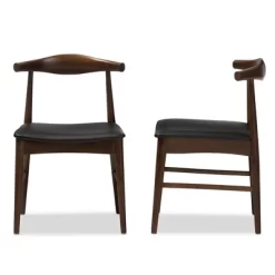 Set Of 2 Winton Mid Century Modern Walnut Wood Dining Chairs Black, Brown - Baxton Studio