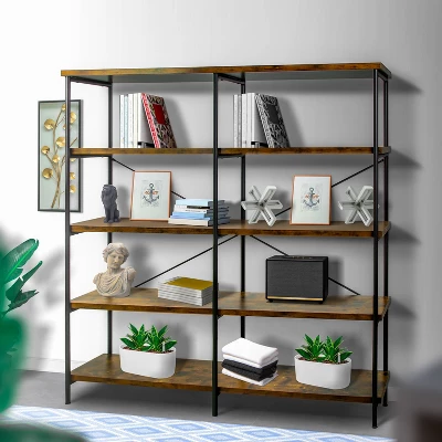 63" Industrial 4 Tier Bookshelf With Particleboard And Metal Frame - Benzara - Image 4