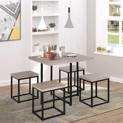 HOMCOM 5 Piece Dining Table Set, Square Kitchen Table Set With Stools For Small Space, Breakfast Nook - Image 2