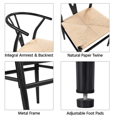 Yaheetech Modern Metal Weave Armchair Frame Dining Chair, Set Of 2, For Living Room - Image 3