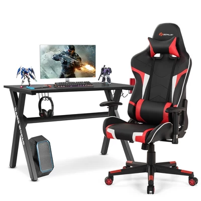 Costway X-Shaped Gaming Desk & Racing Style Massage Chair Set Home Office Black+White/Blue/Grey/Red - Image 12