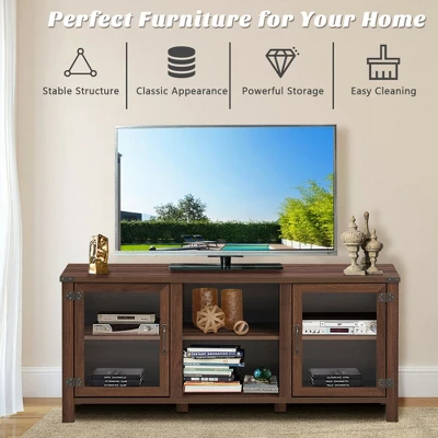 Costway TV Stand Entertainment Center For TV's Up To 65'' W/ Storage Cabinets Walnut - Image 6