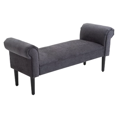 HOMCOM 52" Linen Upholstered Accent Ottoman Bench With Armrests - Image 6