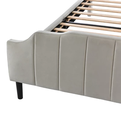 Queen Size Velvet Upholstered Platform Bed With Headboard And Footboard-ModernLuxe - Image 7