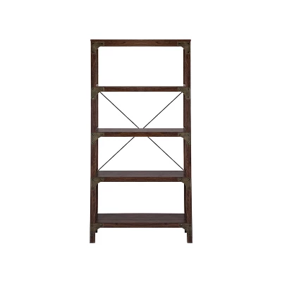 Saint Birch Logan 4-Shelf X-Cross Modern Wood Bookcase, Walnut