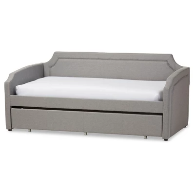 Parkson Modern And Contemporary Linen Fabric Curved Notched Corners Sofa Daybed With Roll - Out Trundle Guest Bed - Twin - Baxton Studio - Image 11