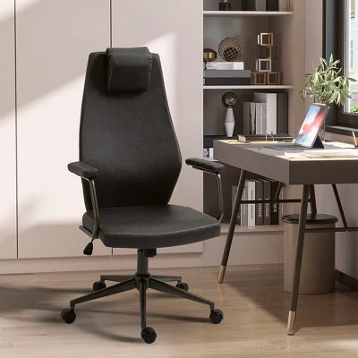 Vinsetto High-Back Executive Office Chair, Ergonomic Leather Computer Desk Chair With Adjustable Height, Headrest And 360 Swivel Wheels, Deep Gray - Image 2