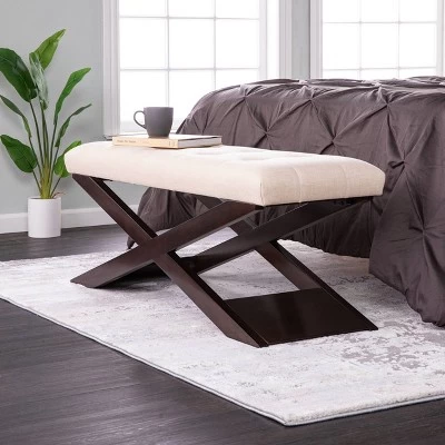 Harrondly Upholstered Entryway Bench Cream/Dark Espresso - Aiden Lane - Image 9