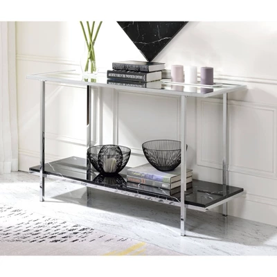 Angwin Console Table Mirrored Faux Marble/Chrome - Acme Furniture - Image 2