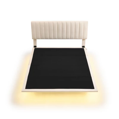 Queen Size Upholstered Floating Velvet Platform Bed With Sensor Light And Headboard-ModernLuxe - Image 4