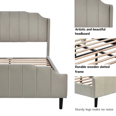 Queen Size Velvet Upholstered Platform Bed With Headboard And Footboard-ModernLuxe - Image 3