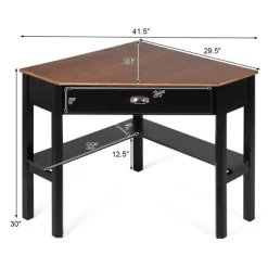 Costway Triangle Computer Desk Corner Office Desk Laptop Table W/ Drawer Shelves Rustic Brown