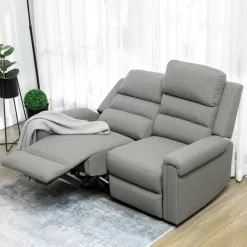 HOMCOM Modern Loveseat Recliner Sofa With Thick Sponge Padding, 2 Seater Couch Recliner Couch Manual Reclining Sofa Loveseat Couch, Gray