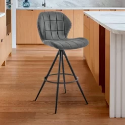 26" Catalina Counter Stool With Fabric Finish Black/Charcoal - Armen Living