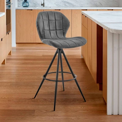26" Catalina Counter Stool With Fabric Finish Black/Charcoal - Armen Living