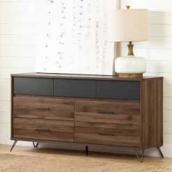 Olwyn 7 Drawer Double Dresser Natural Walnut/Charcoal - South Shore