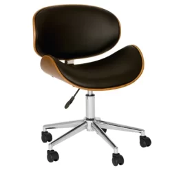 Daphne Faux Leather Chrome Office Chair Black/Walnut - Armen Living