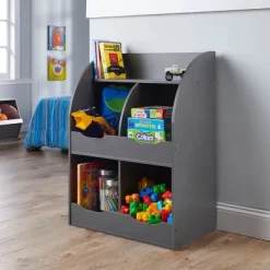 Badger Basket 4 Bin Storage Cubby With Bookshelf Charcoal