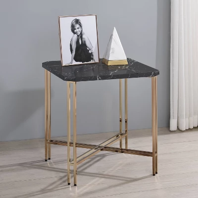 Daxton Faux Marble Square End Table Black/Gold - Steve Silver Co. - Image 2
