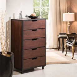 Owen 5 Drawer Chest Vintage Walnut/Black - MiBasics