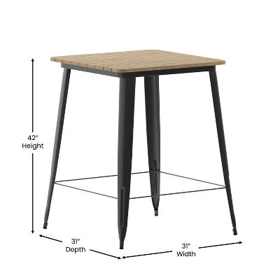 Merrick Lane Indoor/Outdoor Bar Top Table, 31.5" Square All Weather Poly Resin Top With Steel Base - Image 5