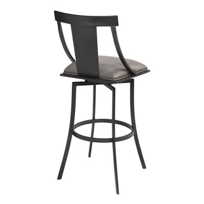 30" Brisbane Faux Leather Metal Counter Height Barstool Gray/Black - Armen Living