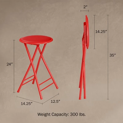 Hastings Home 24-Inch Heavy-Duty Folding Round Stool With 300-lb Weight Capacity, Red - Image 2