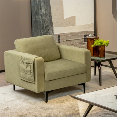 Costway Modern Linen Fabric Accent Armchair Single Sofa W/ Side Storage Pocket