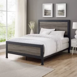 Queen Industrial Wood And Metal Bed - Saracina Home